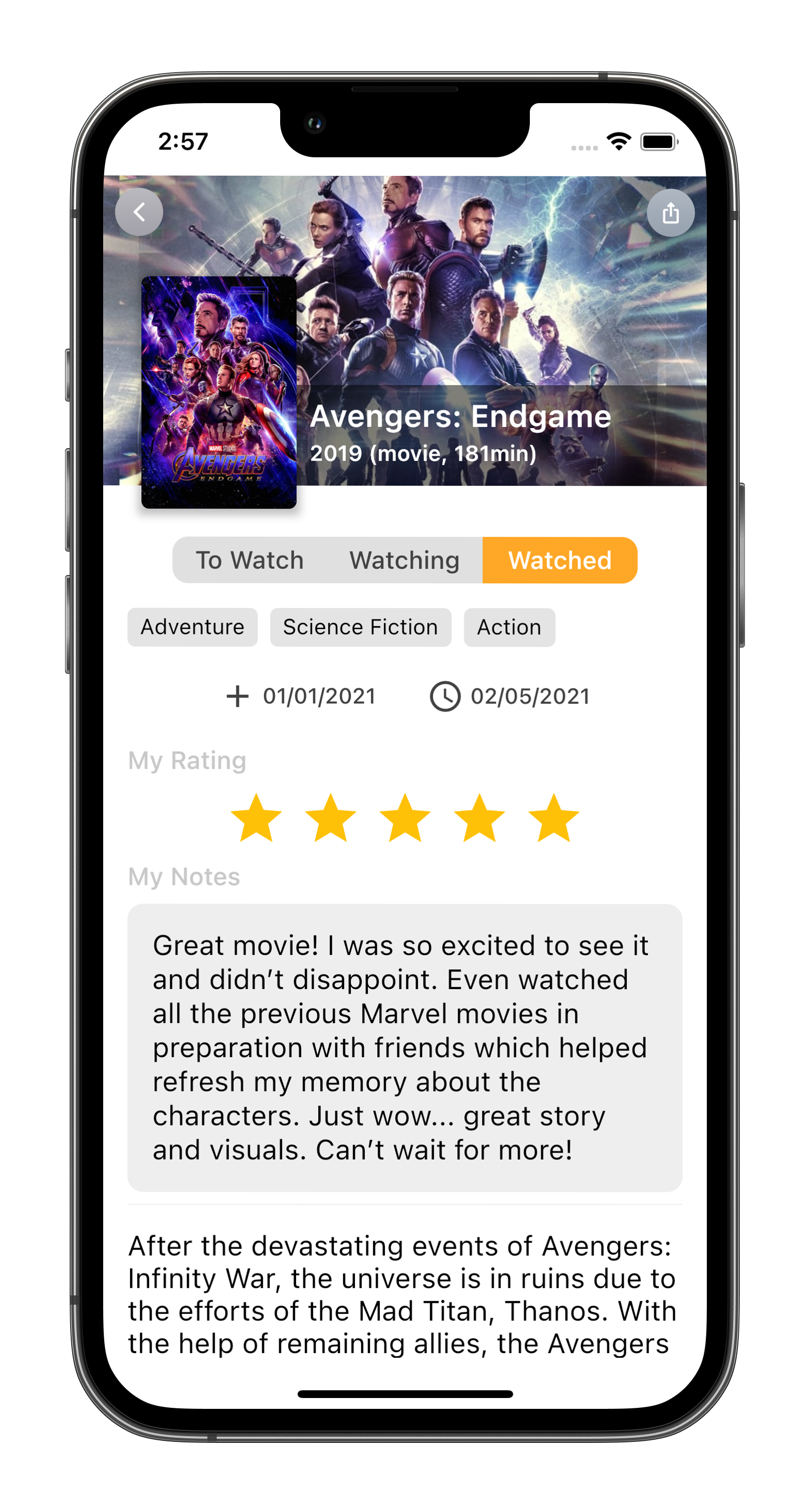 MyWatchlist detail view